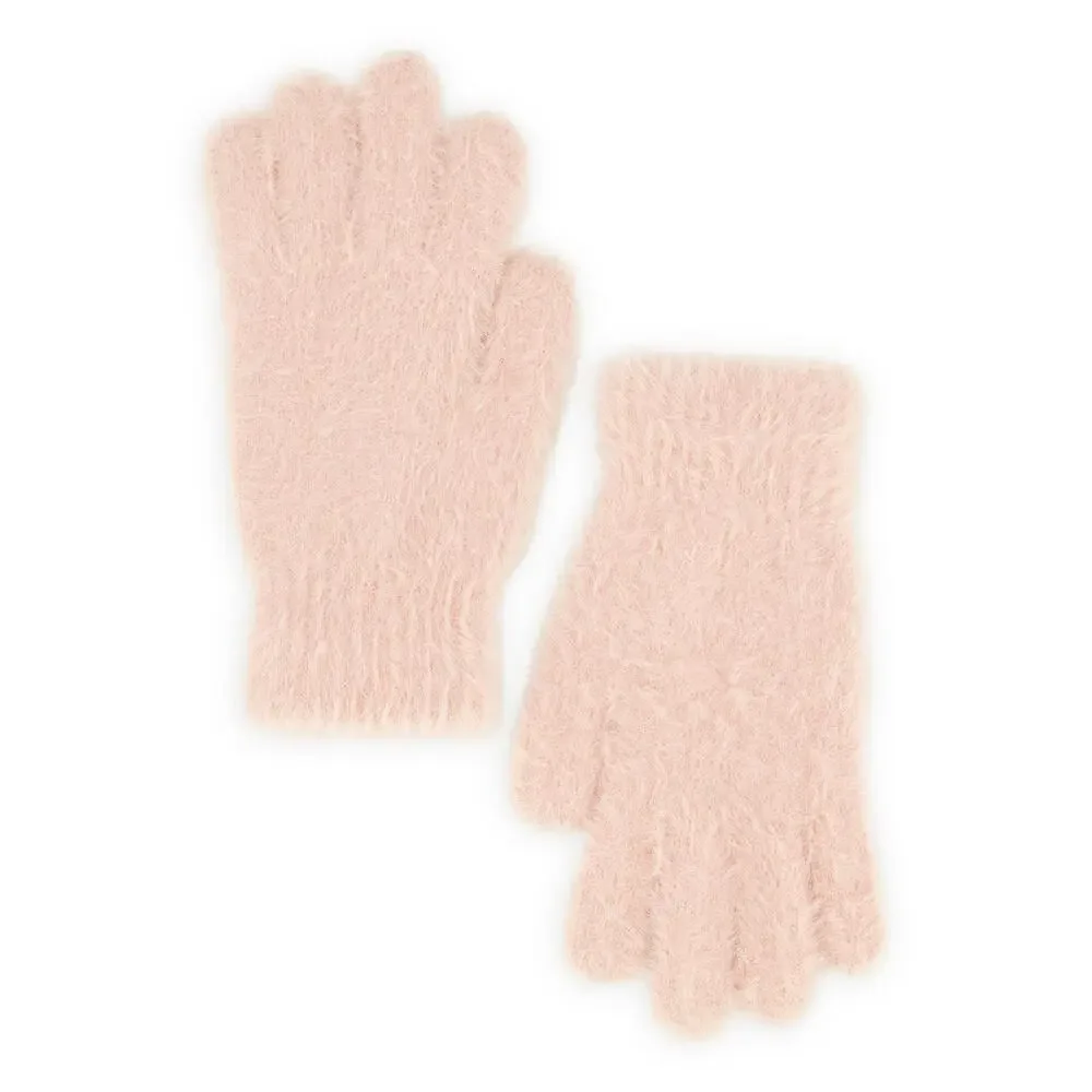 New Fashion Nova Blush Pink Solid Eyelash Knit Gloves Mittens Winter Soft Fuzzy